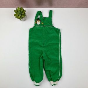 Vintage Sears Green Corduroy White Snowman Overall Outfit Infant Medium
